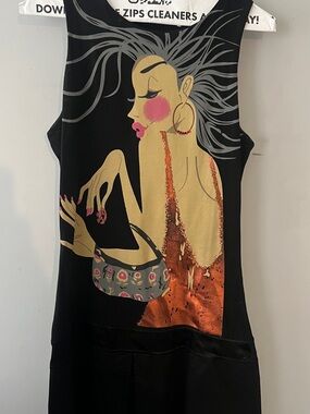 Graphic Black Tank top skirt with Orange and Pink Illustration
